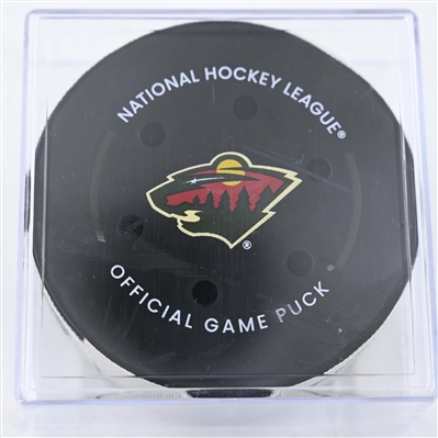 Joel Eriksson Ek - Minnesota Wild - Goal Puck - January 25, 2025 vs. Calgary Flames (Wild Logo)